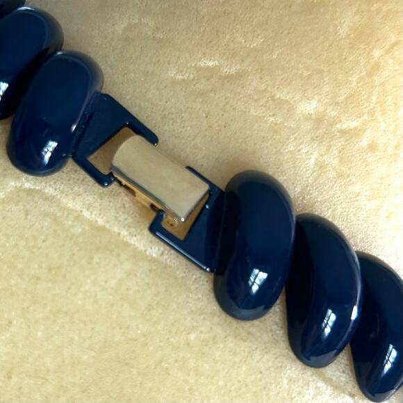 Vintage Napier Navy Blue Spiral Bead Choker Necklace, 80s Statement Jewelry - Picture 5 of 13